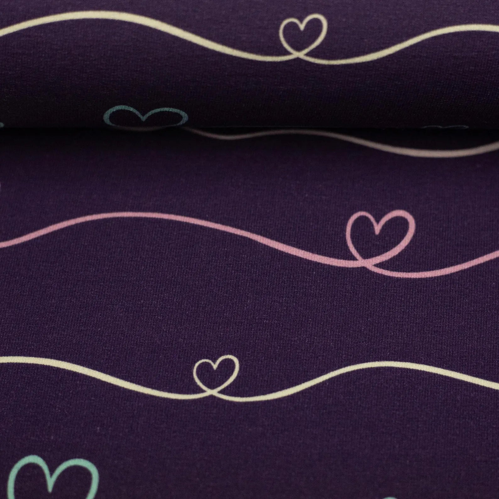 Jersey Stoff - Scribble Hearts by Mrs Mint - Lila (Meterware ab 0.50m)