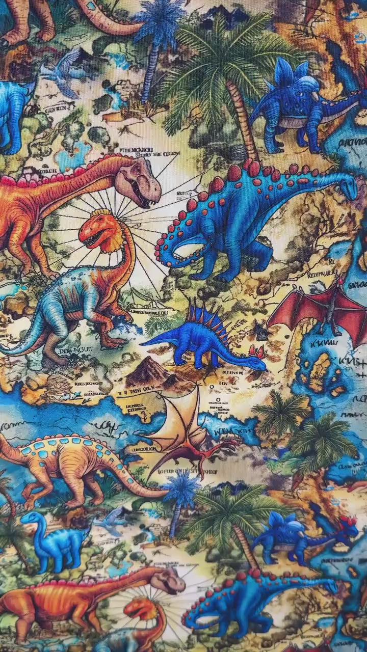 French Terry - Dino Weltkarte (Meterware ab 0.5m)
