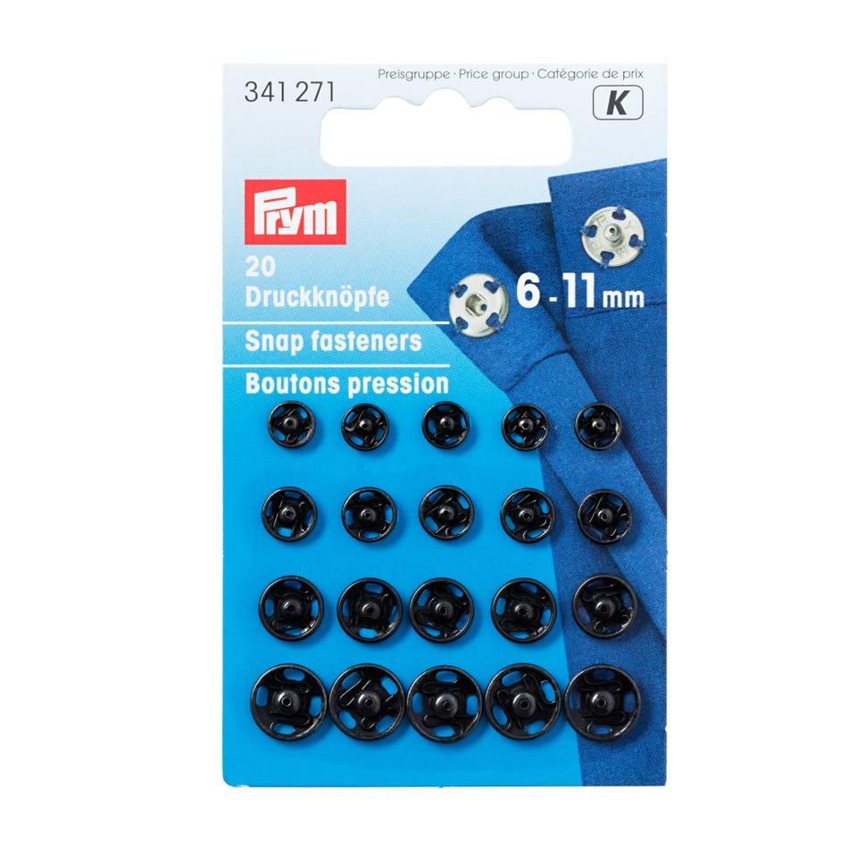 Annäh-Druckknöpfe, 6-11mm, schwarz Annäh-Druckknöpfe, 6-11mm, schwarz