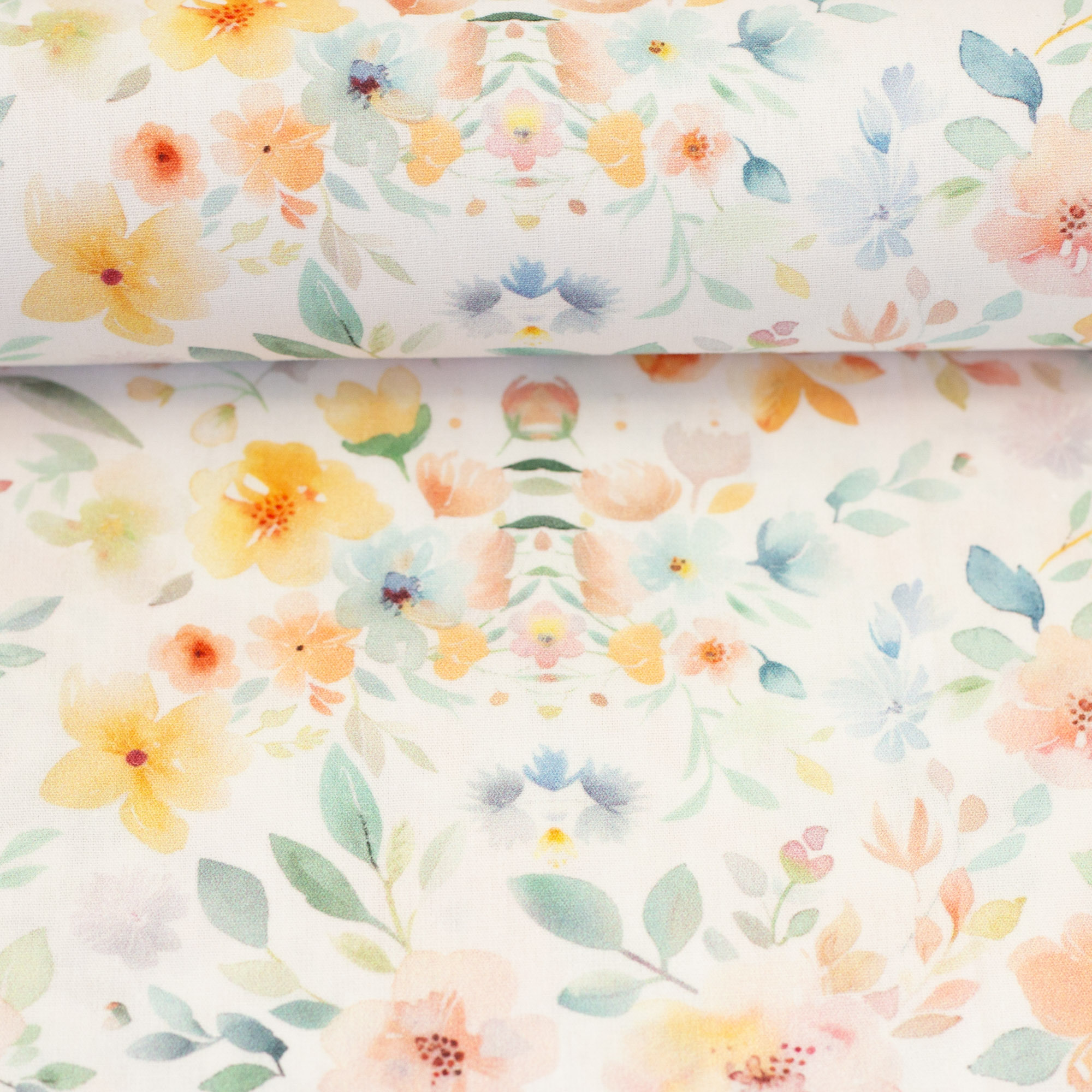 Baumwolle Webware - Blumen Aquarell (Meterware ab 0.50m)
