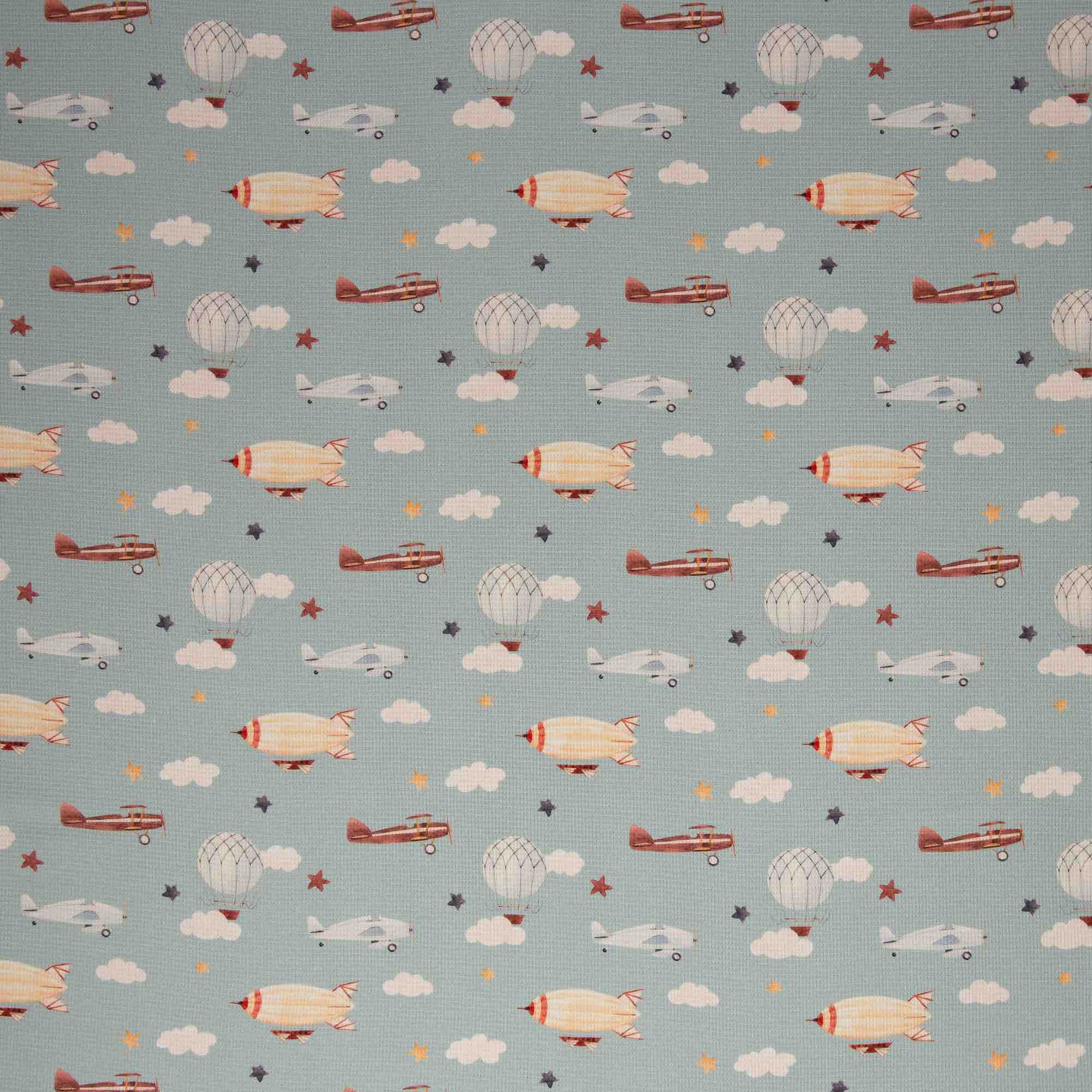 Waffeljersey - Zeppelin/Doppeldecker, mint (Meterware ab 0.50m)