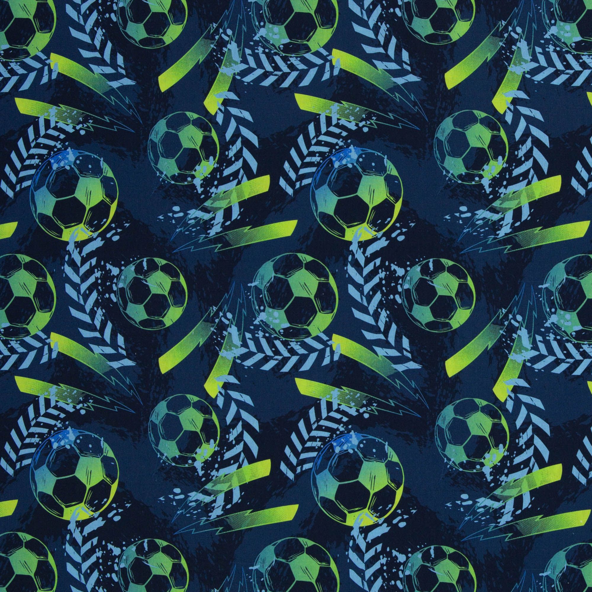 Baumwolle Webware - Fußball Blue (Meterware ab 0.50m)