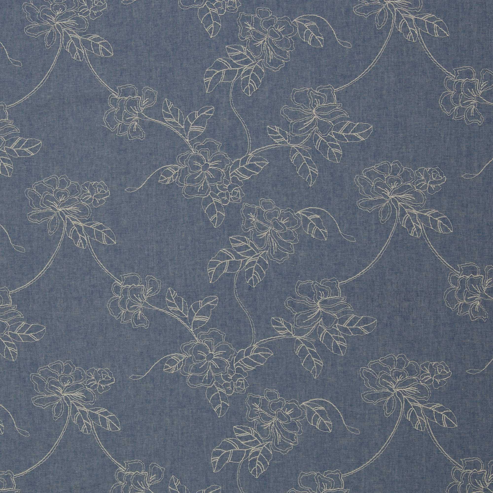 Baumwolle Webware - Jeansoptik mit Stickerei (Meterware ab 0.50m)