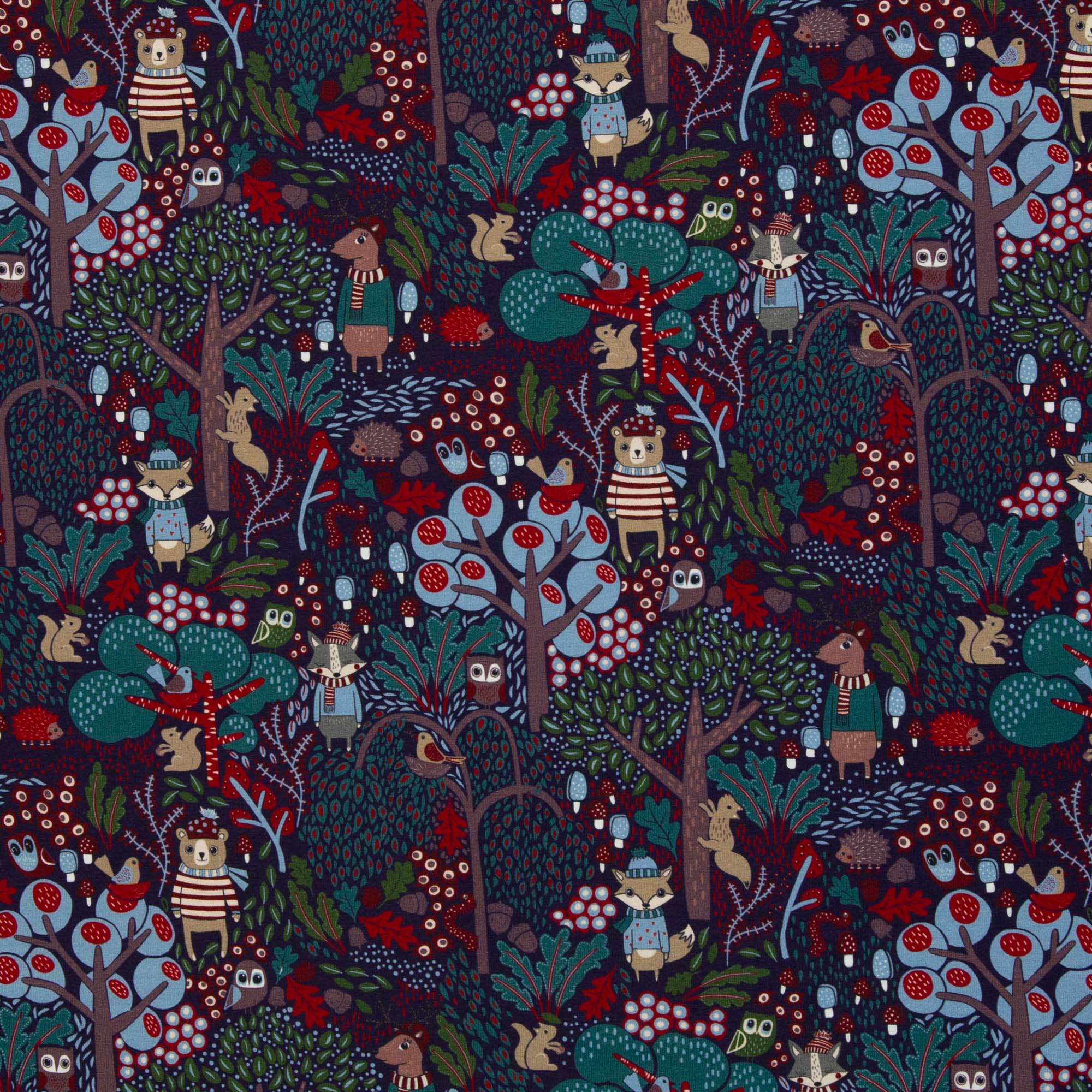 French Terry Stoff - In the Woods - Waldtiere (Meterware ab 0.50m)