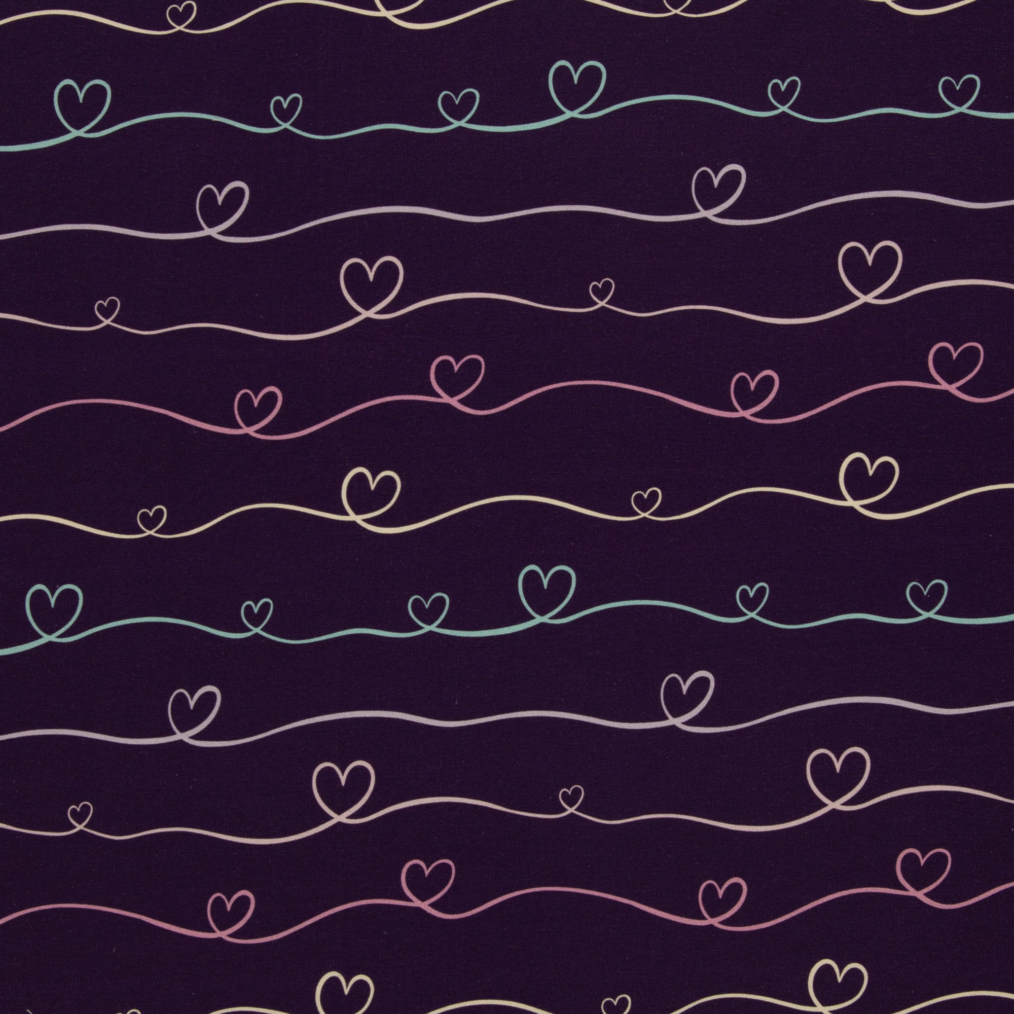 Baumwolljersey - Scribble Hearts lila (Meterware ab 0.50m)