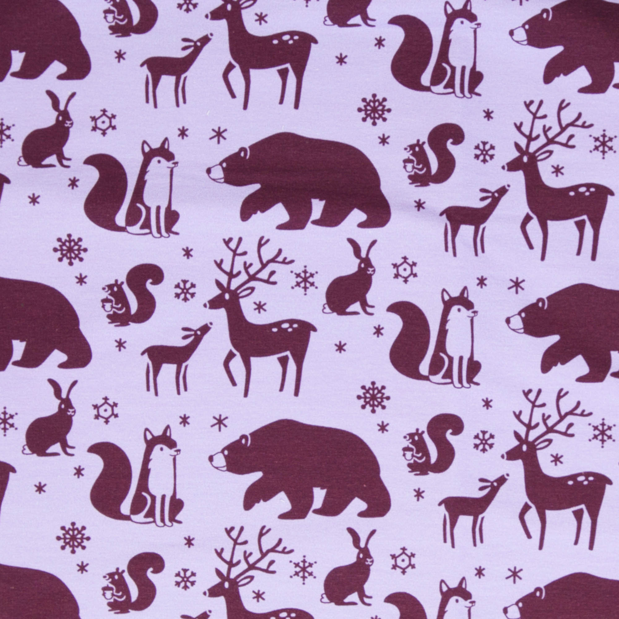 French Terry - Waldtiere by Käselotti - Purple (Meterware ab 0.50m)