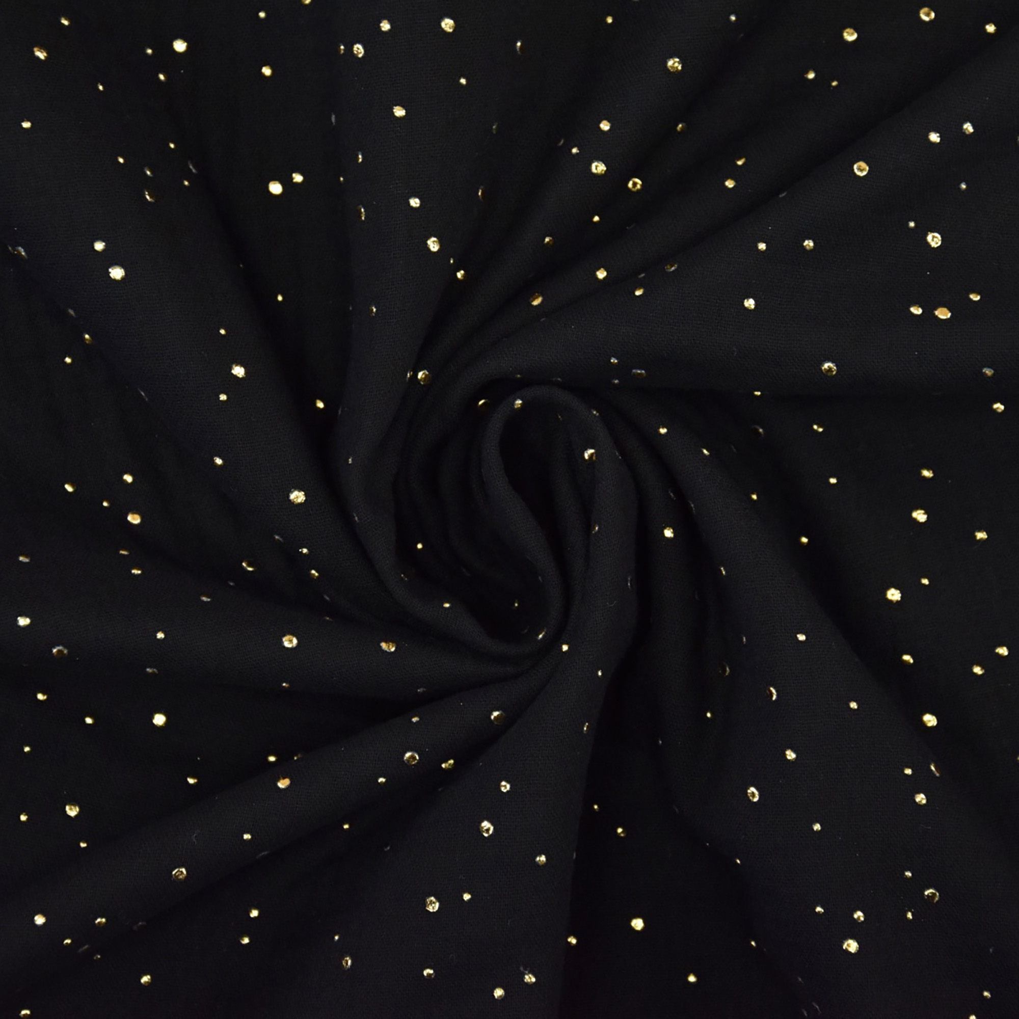 Musselin - Goldtupfen, schwarz (Meterware ab 0.50m)