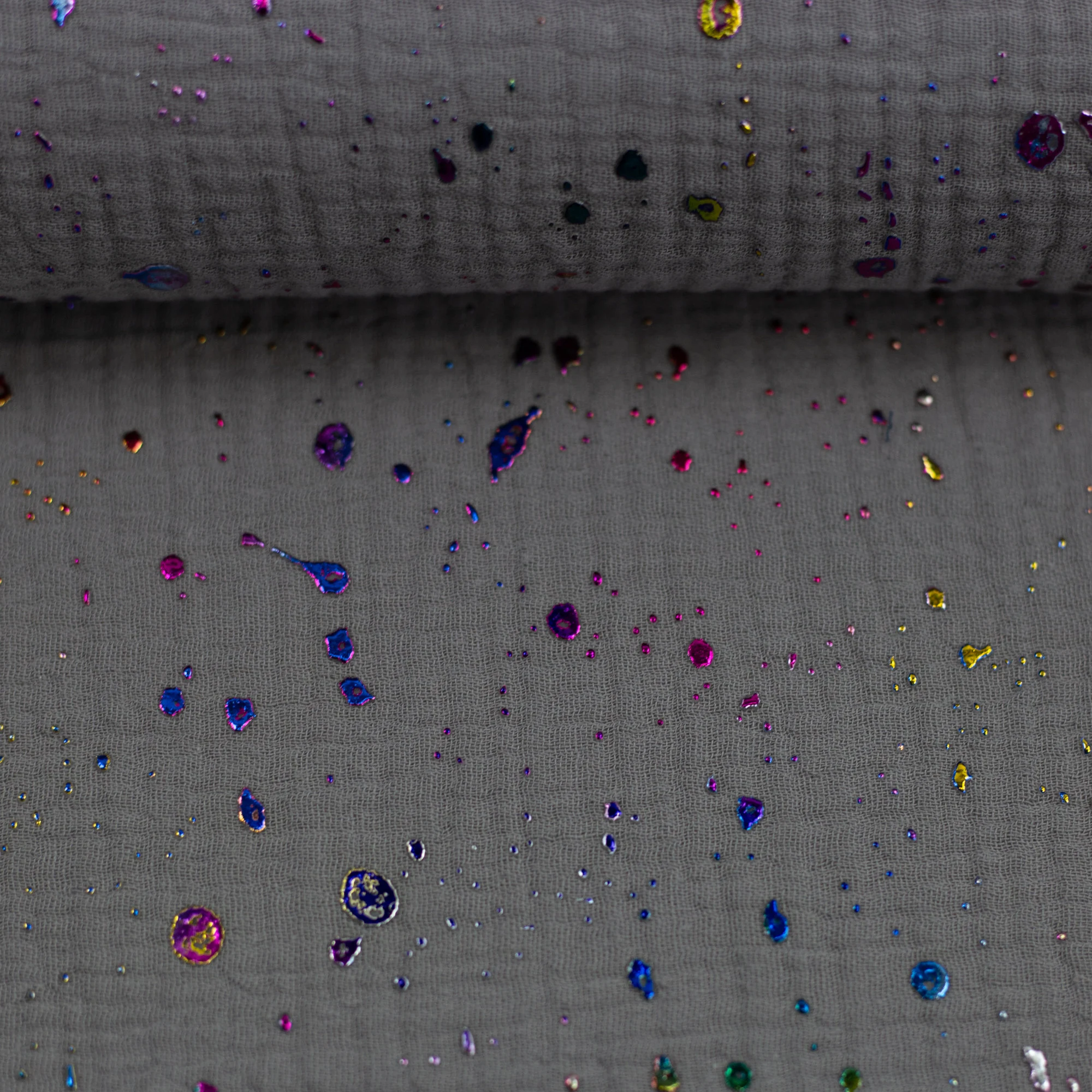Musselin, Double Gauze - Kleckse Rainbow (Meterware ab 0.50m)